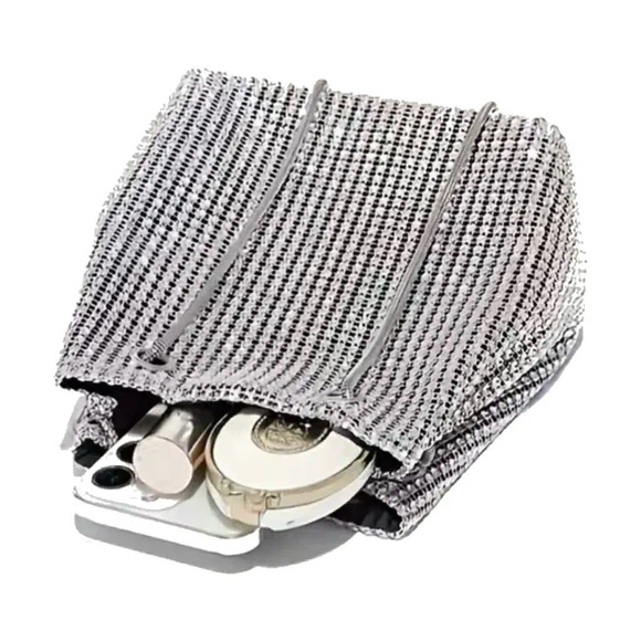 Gorgeous boutique full rhinestone mini drawstring evening crossbody satchel NWT - Picture 6 of 13